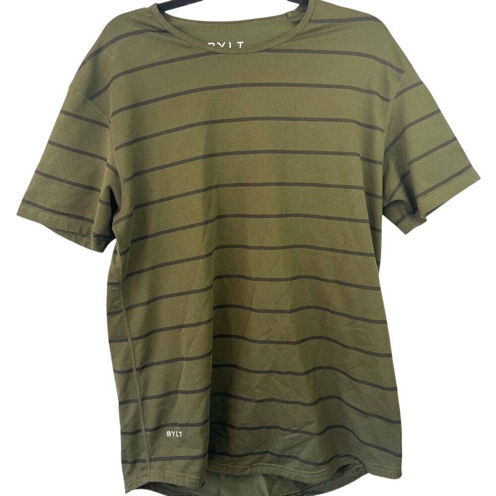 BYLT Men's Lux Drop Cut Short Sleeve Green Striped T-shirt Size L